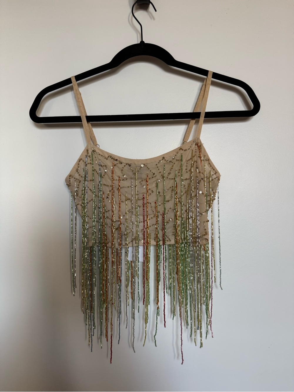 Nasty Gal Beige Beaded Fringe Camisole